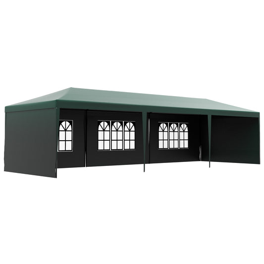 9 x 3 m Party Tent Gazebo Marquee Outdoor Patio Canopy Shelter with Windows and Side Panels Dark Green