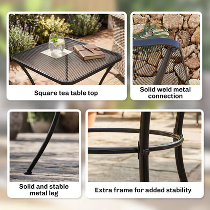 60cm Square Garden Table, Outdoor Metal Bistro Side Desk with Mesh Top, Black