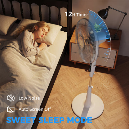 Three Mode Pedestal Fan, with Insect Repellant Box and LED Panel - White