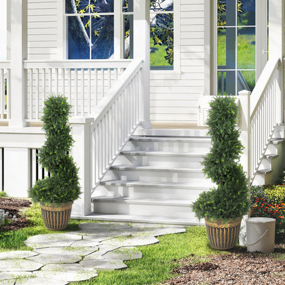 Set of 2 Artificial Plants, Topiary Spiral Boxwood Cypress Trees with Pot, for Home Indoor Outdoor Decor, 90cm