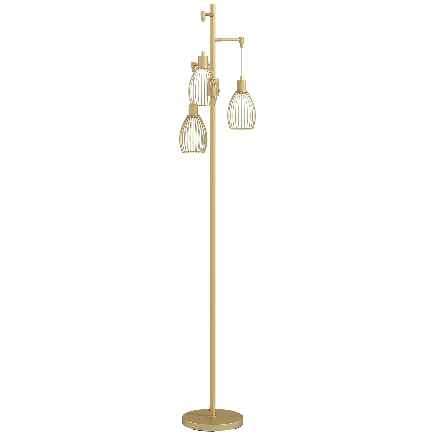 3-Light Floor Lamp, 170cm Industrial Dimmable Standing Lamp with Steel Wire Cage Lampshades for Living Room, Bedroom