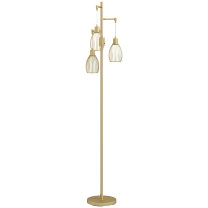 3-Light Floor Lamp, 170cm Industrial Dimmable Standing Lamp with Steel Wire Cage Lampshades for Living Room, Bedroom