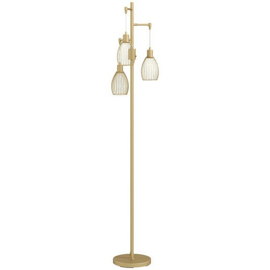 3-Light Floor Lamp, 170cm Industrial Dimmable Standing Lamp with Steel Wire Cage Lampshades for Living Room, Bedroom