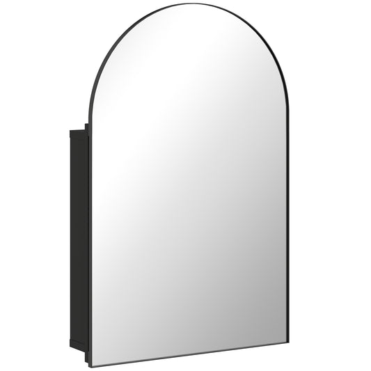 Bathroom Mirror Cabinet with Mirror, Arched Wall Mounted Bathroom Cabinet with Storage Shelves, Black