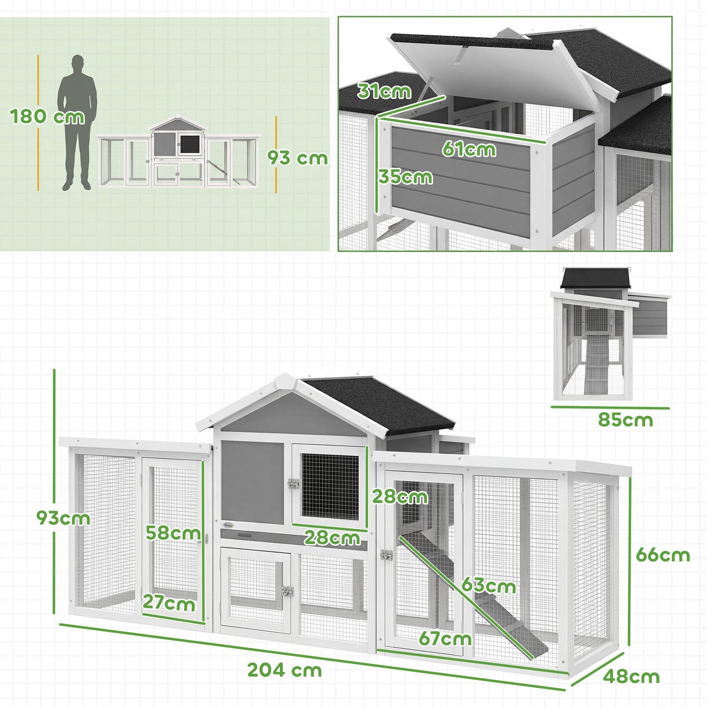 Large Chicken Coop, Wooden Outdoor Chicken Cage Poultry Hen House with Nesting Box
