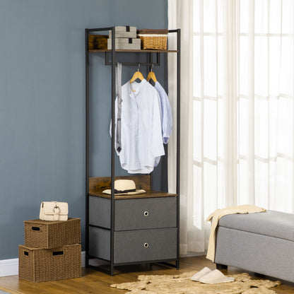 Clothes Rail, Metal Coat Stand, Garment Rack with 2 Fabric Storage Drawers, Single Wardrobe for Bedroom, Hallway