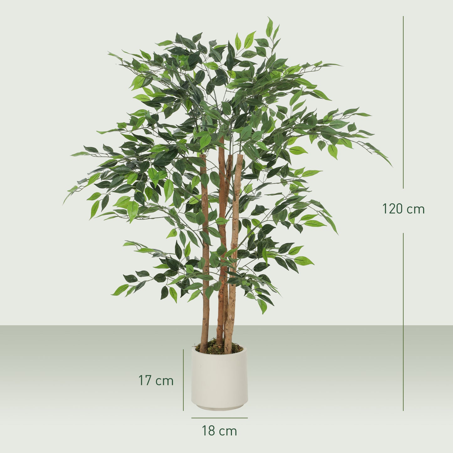 120cm Artificial Ficus Tree, Fake Potted Tree with Solid Wood Trunk and Pot for Indoor, Green
