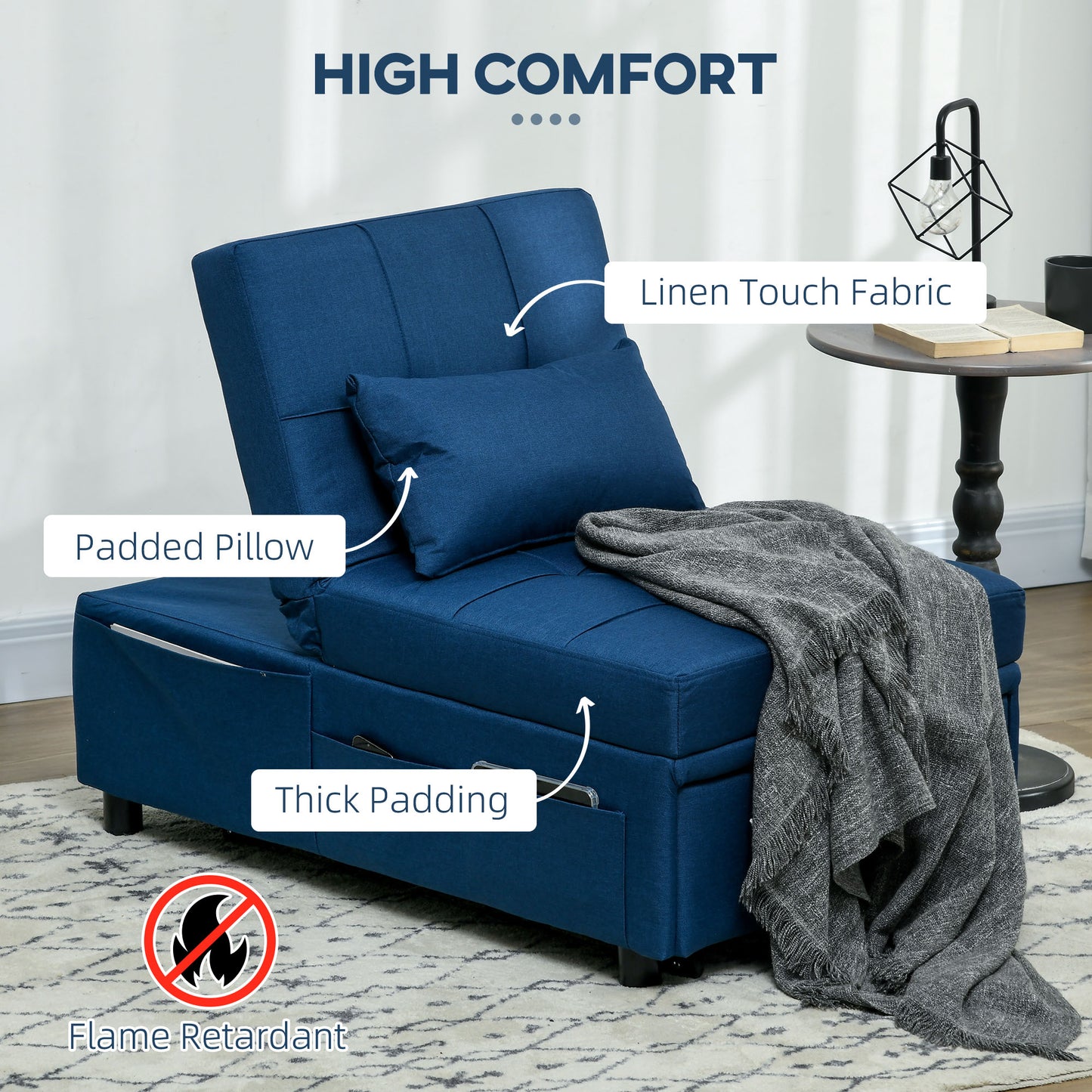 Convertible Chair Bed with Padding Seat, 4-in-1 Multi-Functional Sleeper Sofa Bed, Recliner with Adjustable Backrest