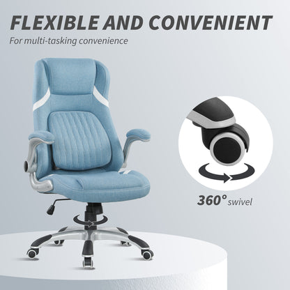 Linen-Look Office Chair, with Adjustable Height and Tension - Blue