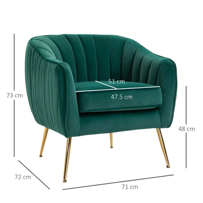 Velvet Tub Armchair with Golden Metal Legs