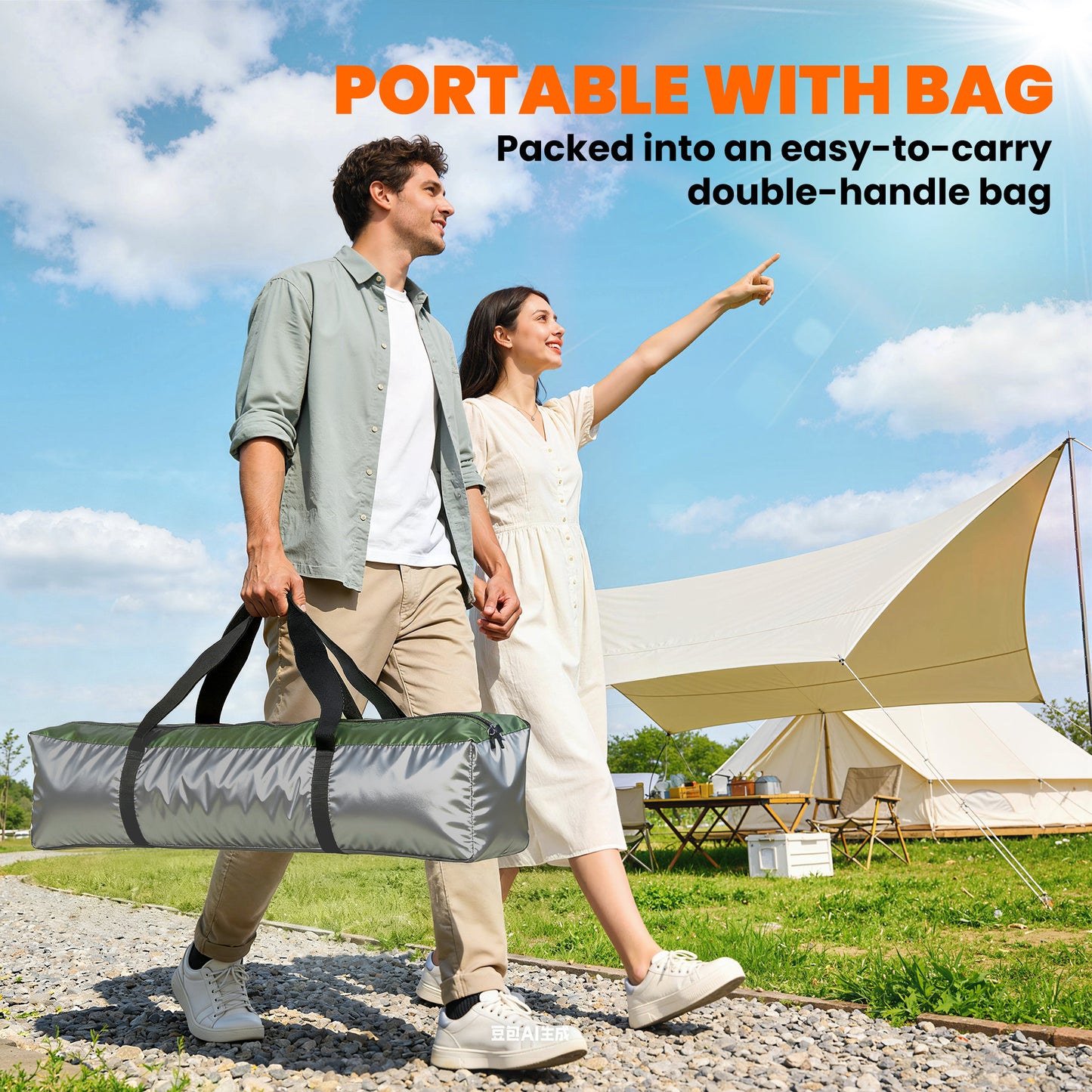 Double Layer Instant Pop Up Tent with Rainfly, Portable Camping Shelter with Sewn-in Groundsheet and Carry Bag, Khaki