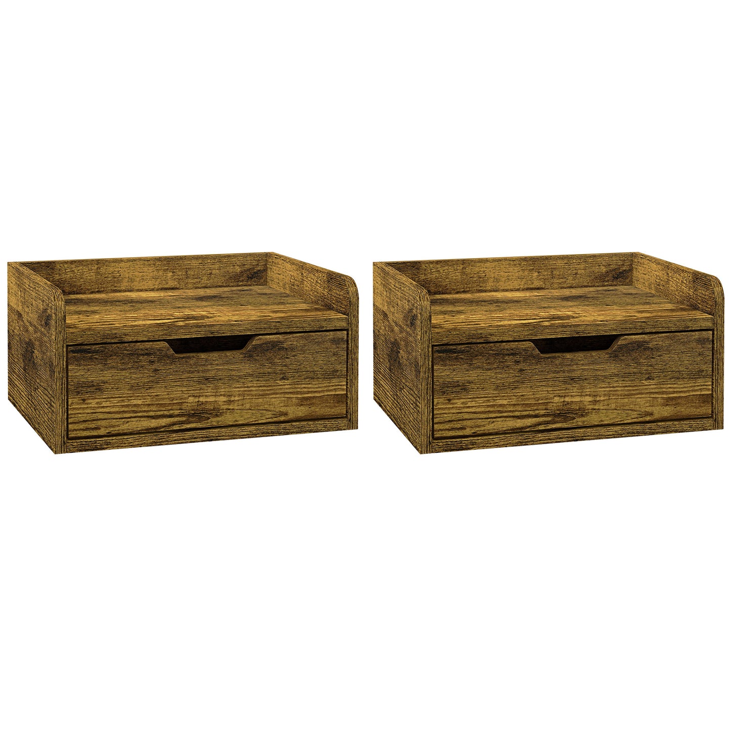 Floating Nightstands Set of 2, Wall Mounted Bedside Table with Drawer for Bedroom, Rustic Brown
