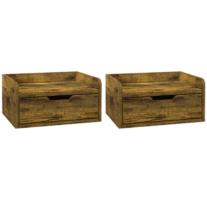 Floating Nightstands Set of 2, Wall Mounted Bedside Table with Drawer for Bedroom, Rustic Brown