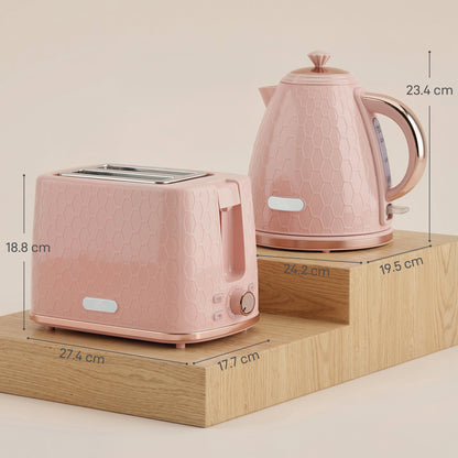 1.7L 3000W Fast Boil Kettle & 2 Slice Toaster Set, Kettle and Toaster Set with Auto Shut Off, Browning Controls, Light Pink