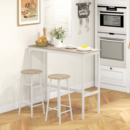 3 Piece Bar Table Set with 2 Stools, Industrial Bar Table and Stool, Dining Table and Chair, Oak