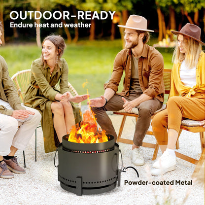 Smokeless Fire Pit with Ash Catcher, 37cm Portable Wood Burning Firepit with Poker for Garden Camping Bonfire Party, Metal