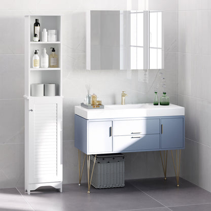 Tall Bathroom Cabinet, Freestanding Slim Bathroom Storage Unit with Adjustable Shelves and Shutter Door
