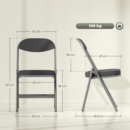 Set of Four Folding Corduroy Seat Chairs - Dark Grey