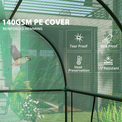 200 x 100cm Walk-In Greenhouse, with Zipped Doors - Green