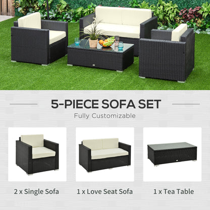 4-Seater Rattan Sofa Set Garden Rattan Furniture Wicker Steel Chair Seat Furniture, Black