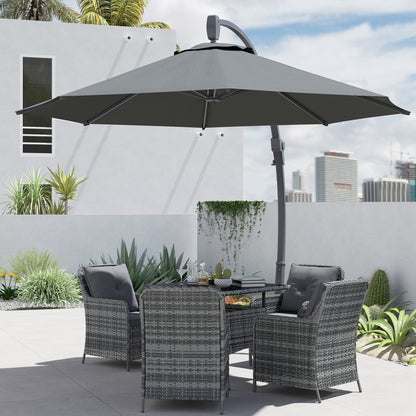 3(m) Garden Cantilever Parasol, Round Overhanging Umbrella with Crank Handle, Cross Base, Aluminium Frame and 360° Rotation
