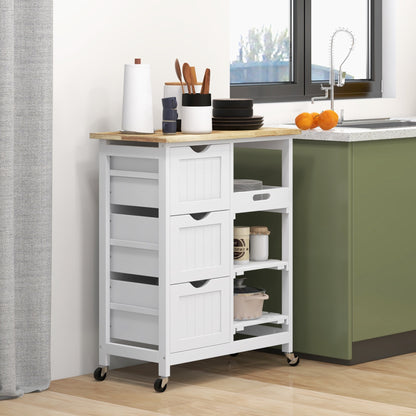 Rolling Kitchen Island Cart, Bar Serving Cart, Compact Trolley on Wheels with Wood Top