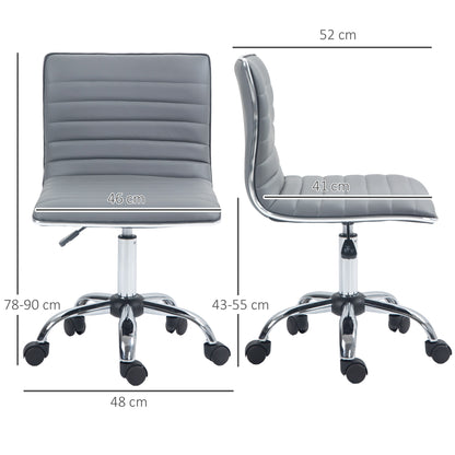 Armless Task Desk Chair, Swivel Office Chair with Faux Leather, Adjustable Seat Height, Chrome Base, Wheels for Home