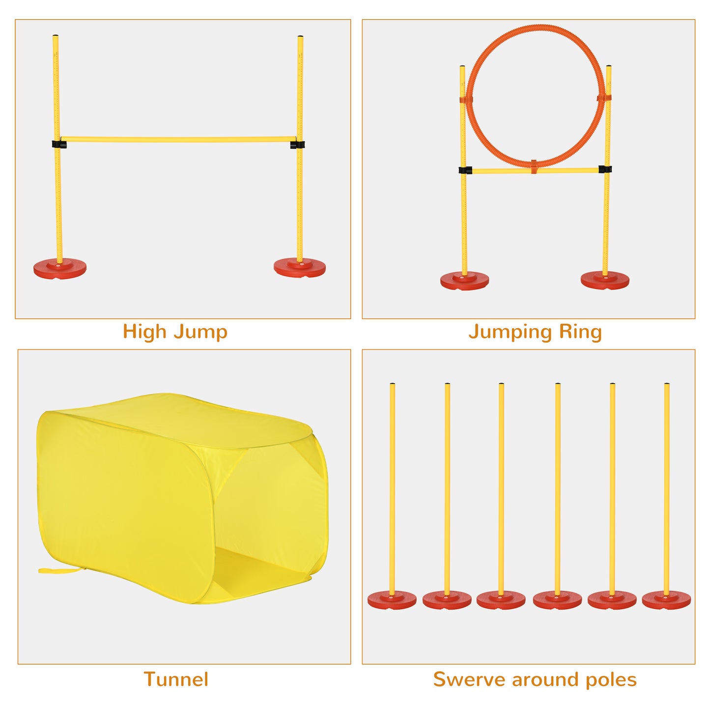 Dog Agility Equipment Portable Pet Training Obstacle Set for Dogs 5 Pieces w/ Adjustable High Jumping Pole, Jumping Ring