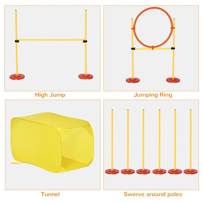 Dog Agility Equipment Portable Pet Training Obstacle Set for Dogs 5 Pieces w/ Adjustable High Jumping Pole, Jumping Ring