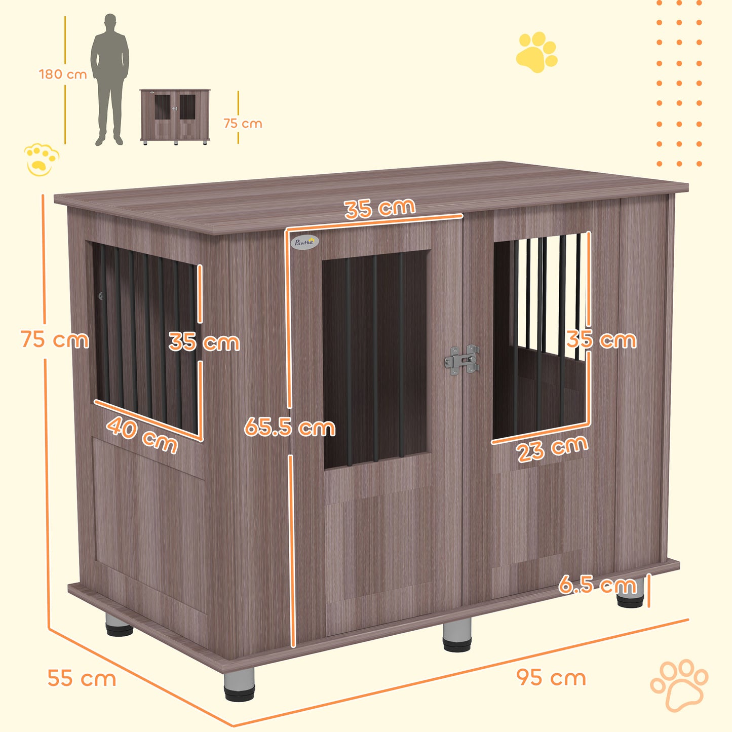 Dog Crate Table for Medium and Large Dogs with Magnetic Door for Indoor Use, 95 x 55 x 75 cm, Purple