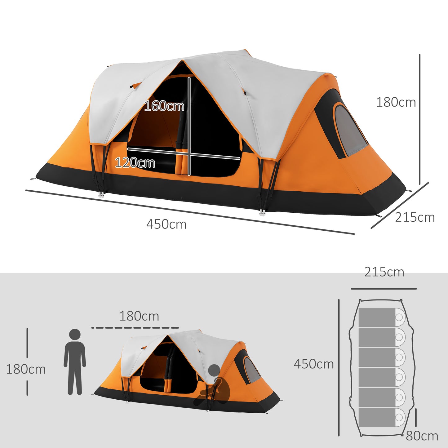 Six-Man Tent, with Two Rooms, Small Rainfly and Accessories - Orange