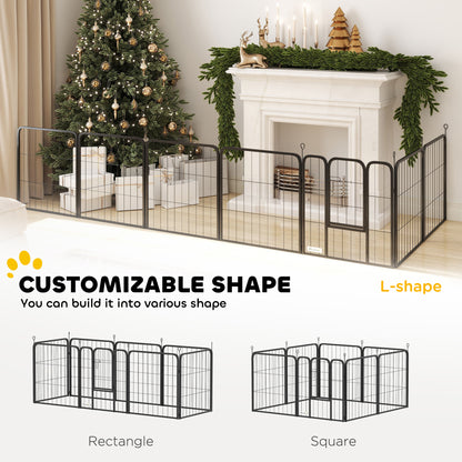 Eight-Panel Dog Playpen with Door, for Large Dogs, Indoors, Outdoors, 60cm Tall, Black