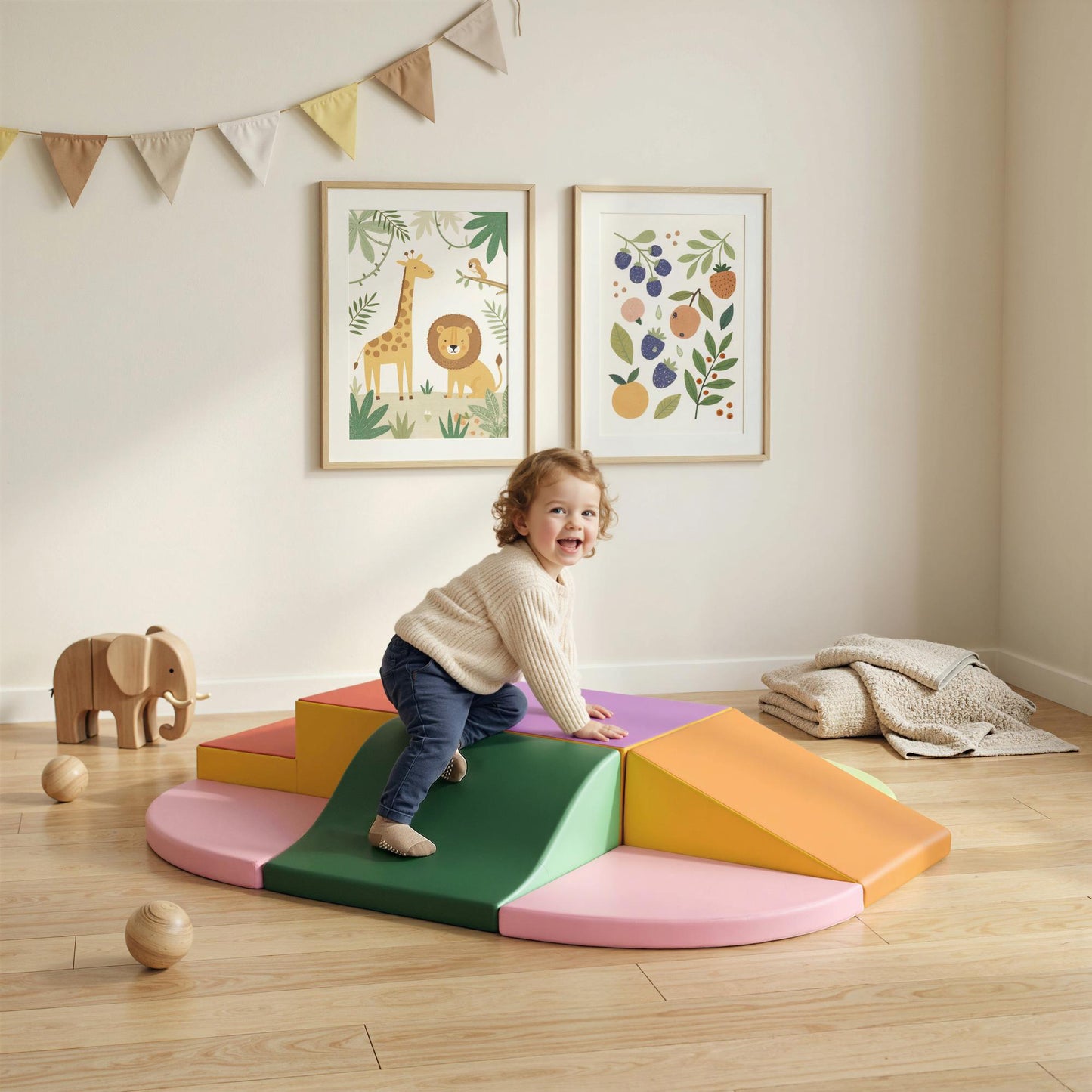 6 Piece Soft Play Equipment for Kids Climb and Crawl, Red