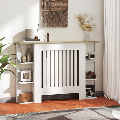 Radiator Cover with Open Storage Shelves, Vertical Slatted Cabinet Shelf Heater Cover for Living Room, Hallway, Medium, White