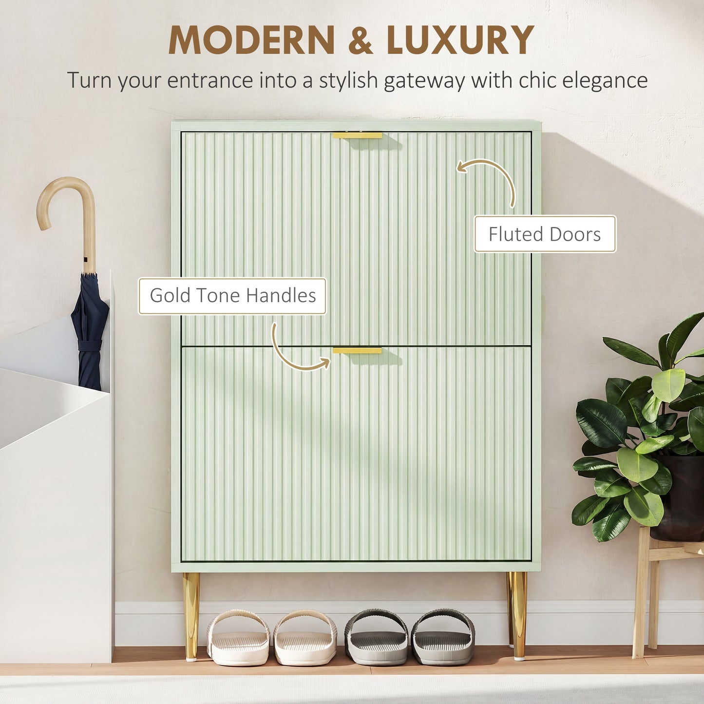 Elegant Two-Drawer Shoe Cabinet - Light Green