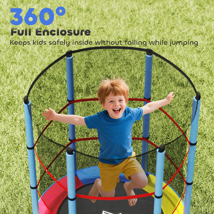 Kids Trampoline, with Enclosure Net, Steel Frame, for Ages 3-6 Years - MultiColoured