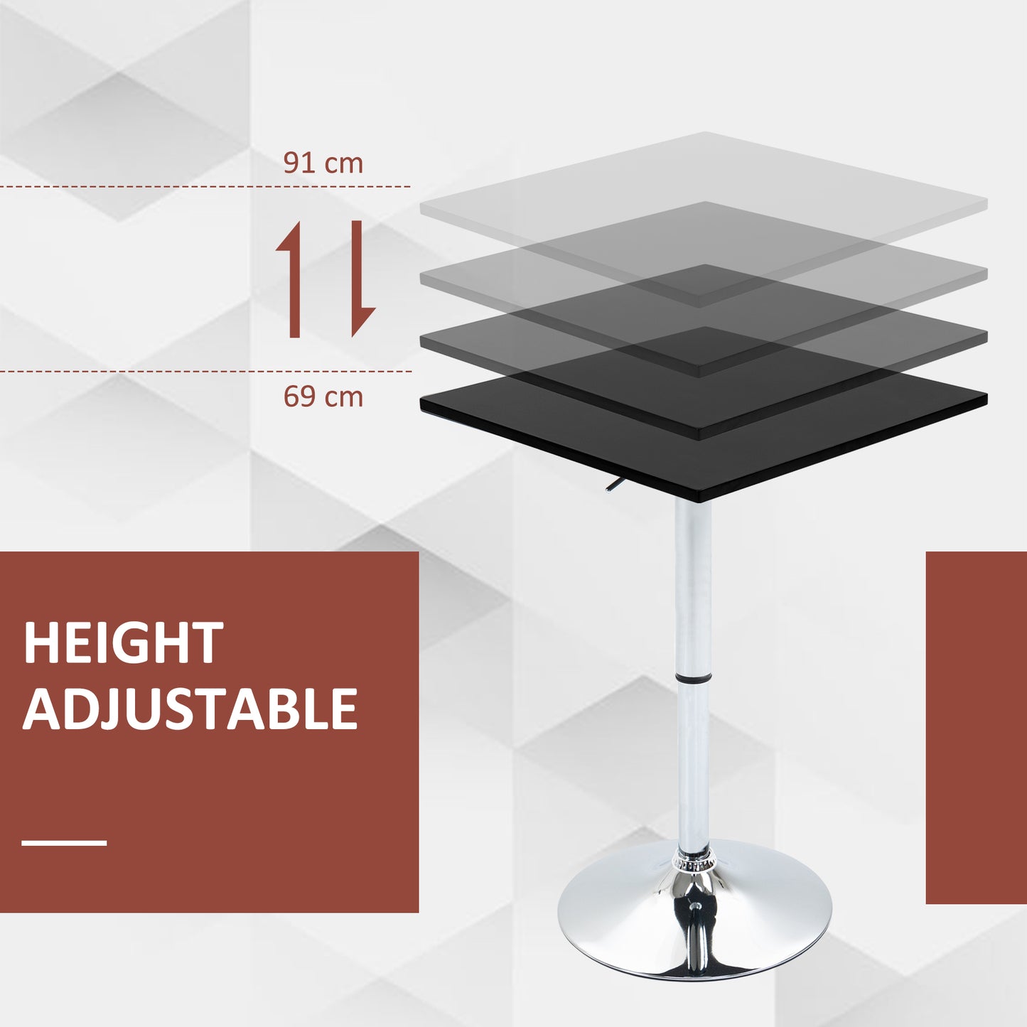 Modern Height Adjustable Counter Bar Table with 360° Swivel Tabletop and Electroplating Metal Base, Pub Desk for Living Room