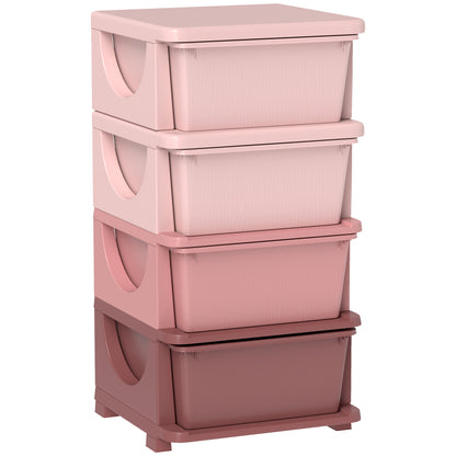 Four-Tier Kids Storage Boxes, with Four Drawers, Pink