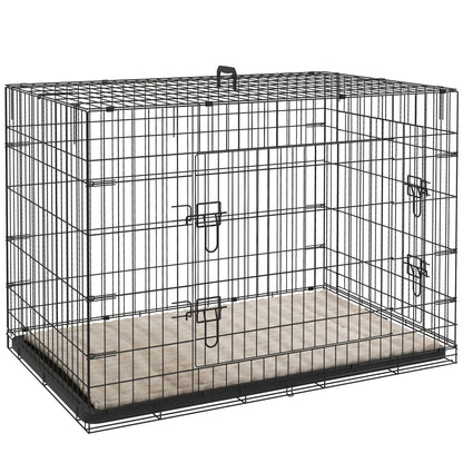 Foldable Dog Crate with 2 Doors with Tray, Soft Cushion, for Extra and Large Dogs, 106 x 71.5 x 76 cm, Black