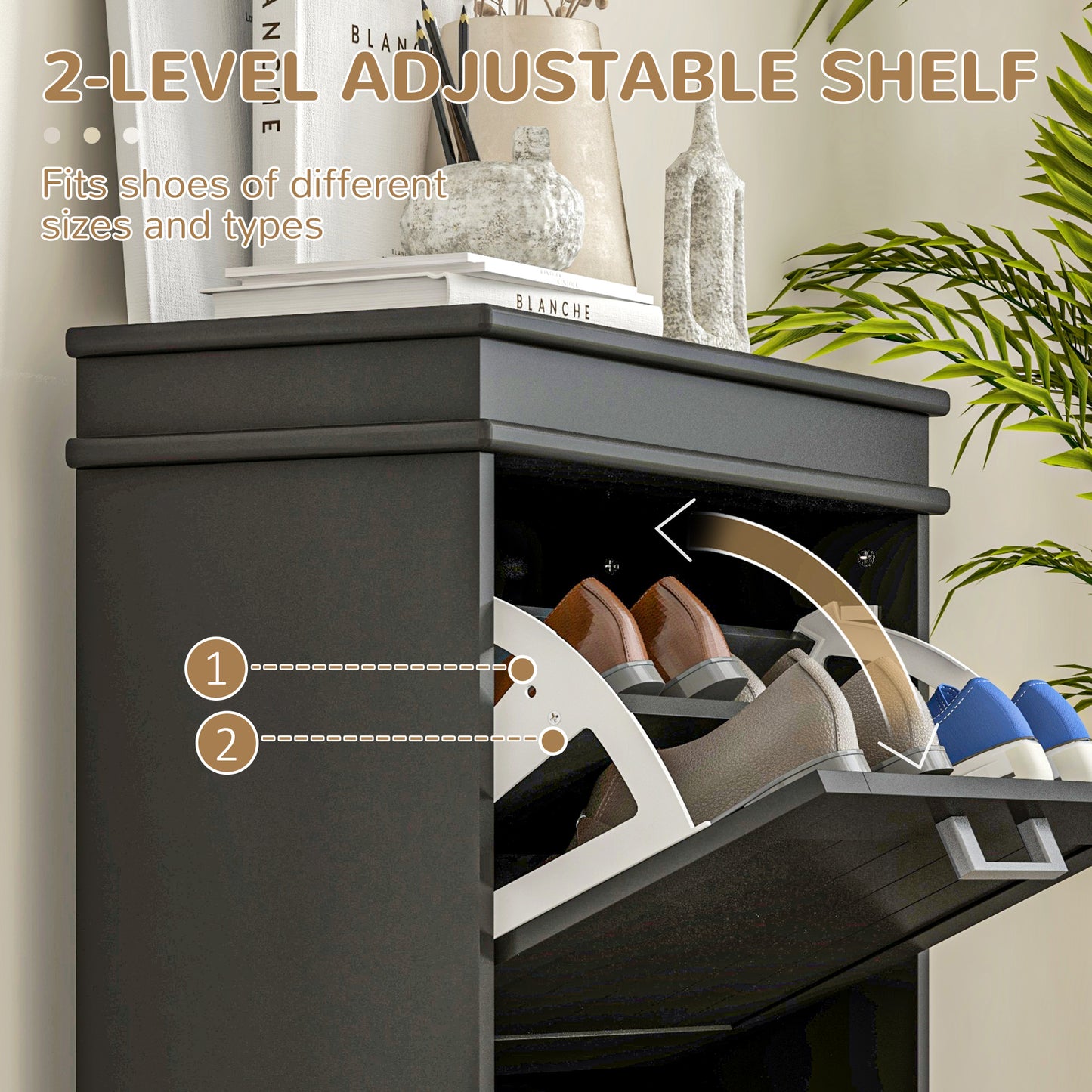 Two-Drawer Minimalistic 10-Shoe Cabinet - Black