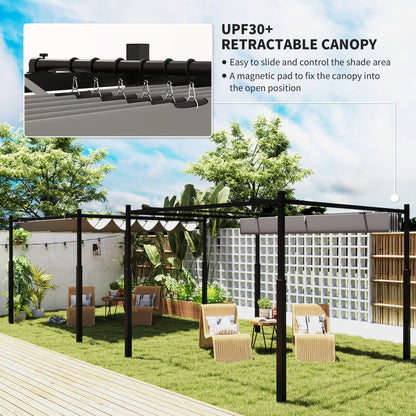 3 x 3(m) Metal Pergola with Retractable Roof and Magnetic Fixture, Outdoor Gazebo Garden Pergola Kit Sun Shade Canopy
