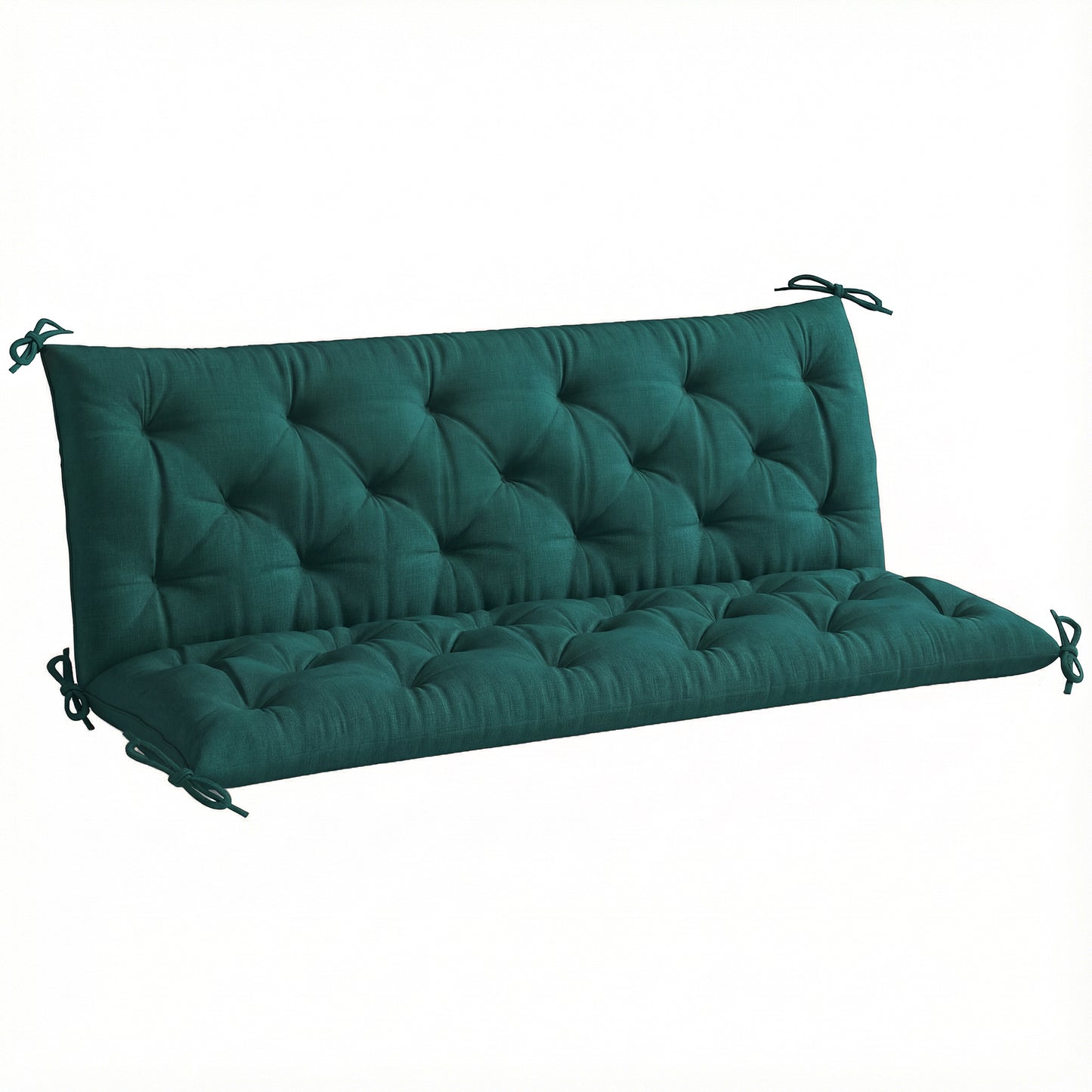 3 Seater Bench Cushion, Garden Chair Cushion with Back and Ties for Indoor and Outdoor Use, 98 x 150 cm, Green