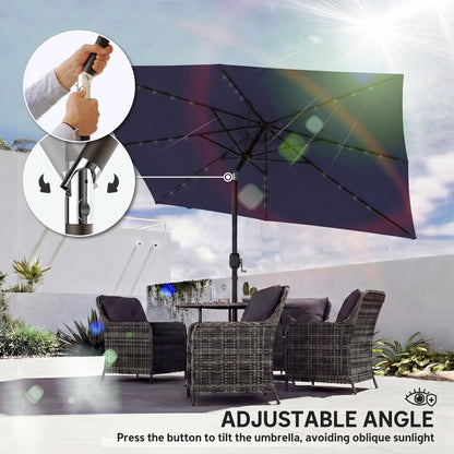3 x 2 m Garden Parasol Umbrella with LED Solar Light, Parasol Cover, Outdoor Market Patio Umbrella, Navy Blue