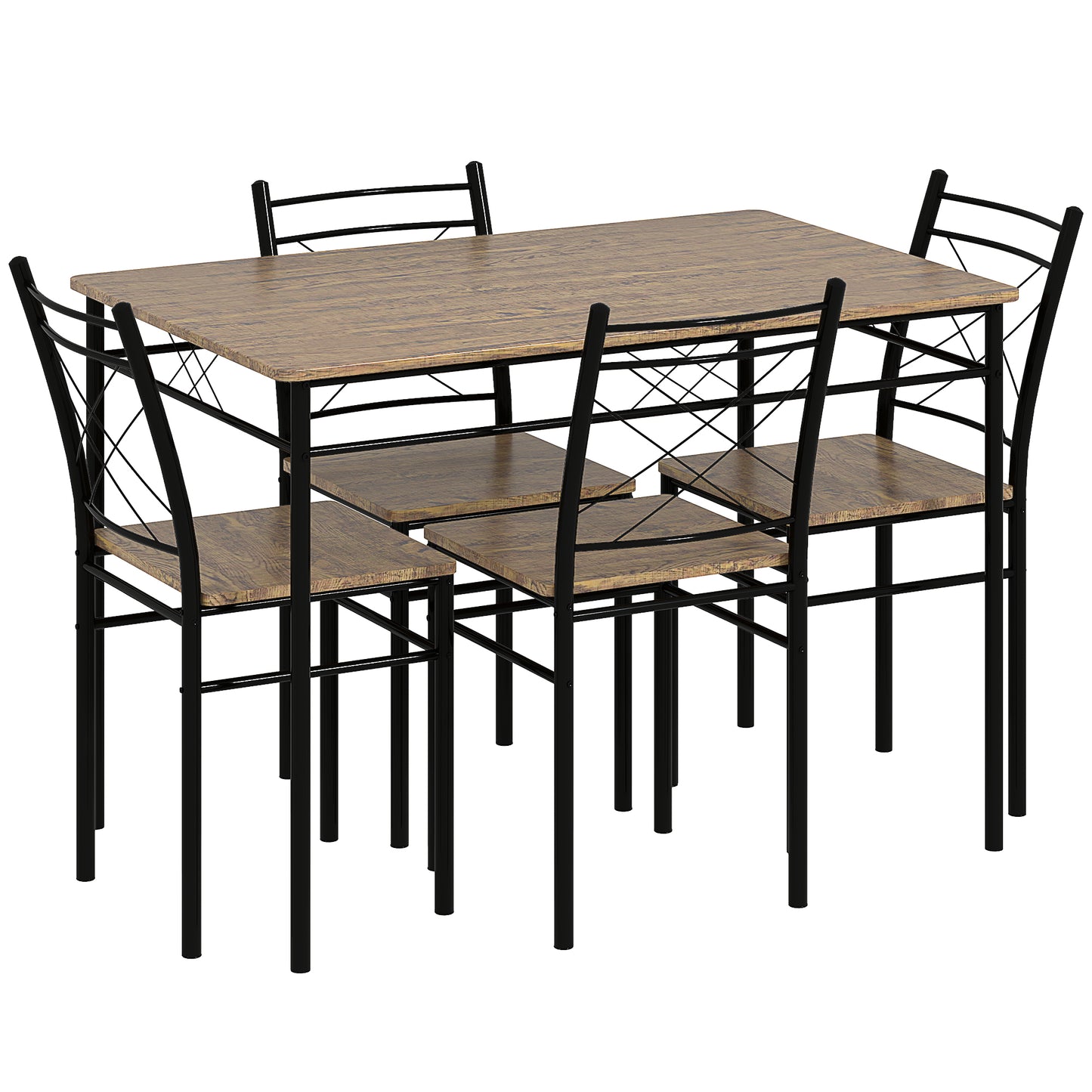 Five-Piece Minimal Dining Set - Oak-Effect/Black