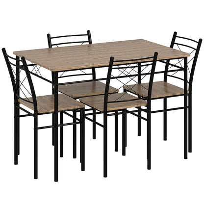 Five-Piece Minimal Dining Set - Oak-Effect/Black