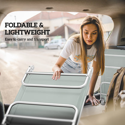 Set of Two Steel Frame Sun Loungers, with Reclining Backs - Light Grey
