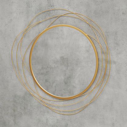 Metal Wall Art 65cm Modern Decorative Mirror Decor for Living Room Bedroom Dining Room, Gold Tone