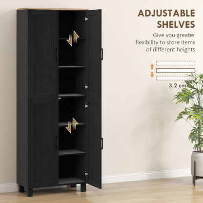 Freestanding Kitchen Cupboard, 4-Door Storage Cabinet with Adjustable Shelves, Modern Kitchen Pantry, 170cm, Black