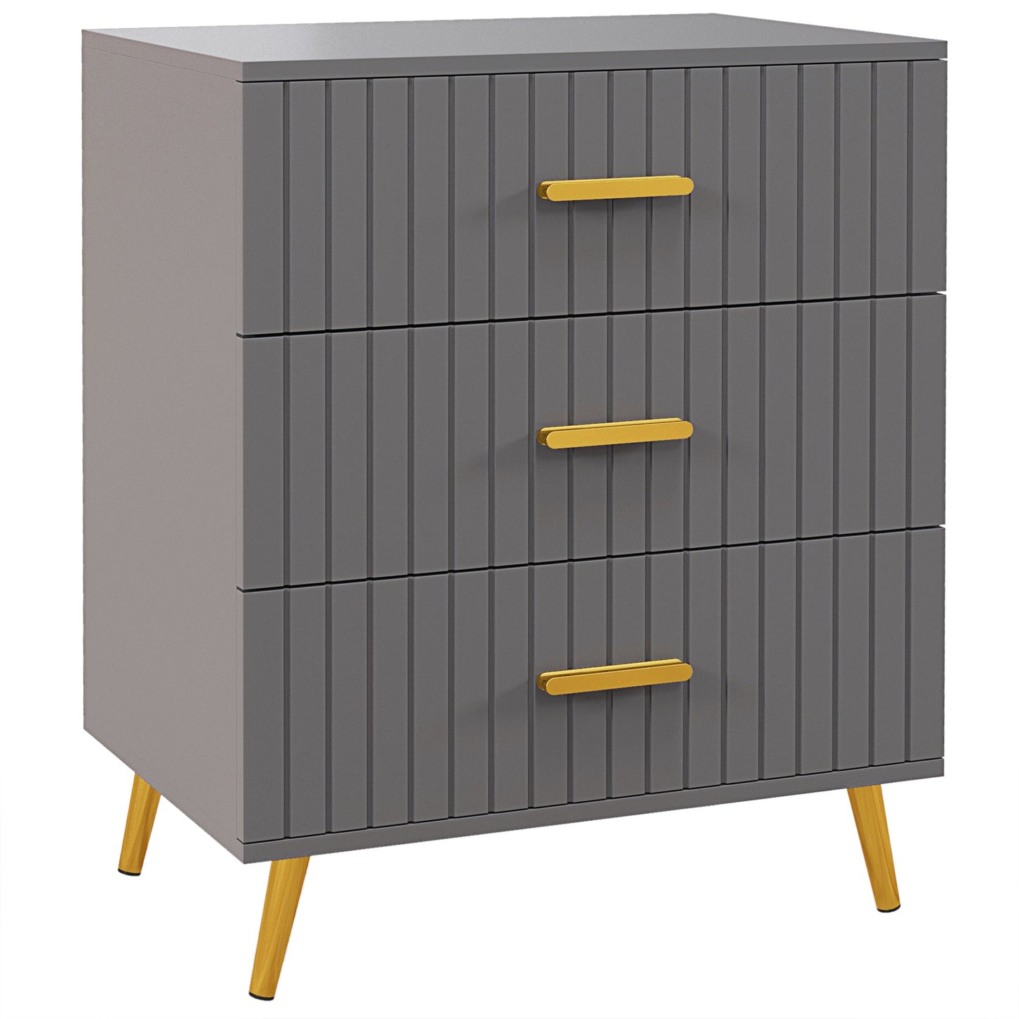 Three Drawer Embossed Line Dresser - Grey/Gold Tone