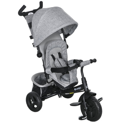 6 in 1 Kids Trike with Parent Handle, Canopy, 5-point Seat Belt, Storage, Footrest, Brake, for 1-5 Years, Grey